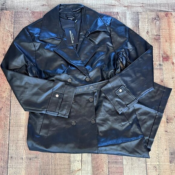 PrettyLittleThing Jackets & Blazers - pretty little thing black tall faux leather drop shoulder button down trench 8